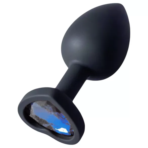 Sunfo - Silikon Analplug mit herzförmigem, dunkelblauem Stein (schwarz)