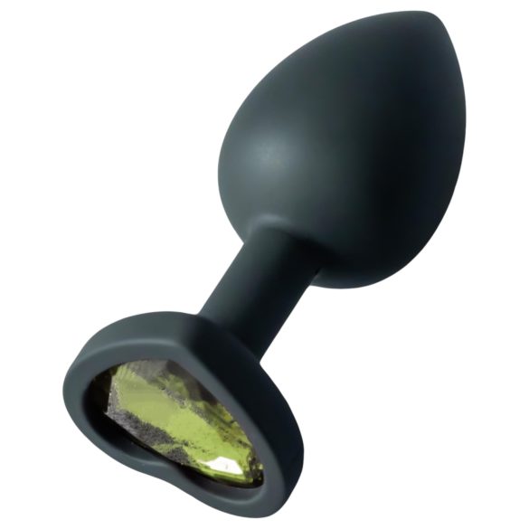 Sunfo - Silikon Analplug mit herzförmigem grünen Stein (schwarz)