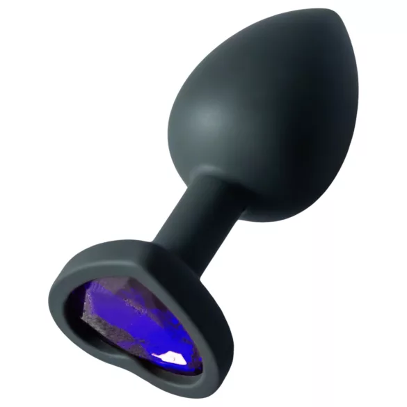 Sunfo - Silikon-Analplug mit herzförmigem, lilafarbenem Stein (schwarz)