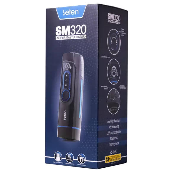 Leten SM320 - stöhnender, stoßender, wärmender Masturbator (schwarz)