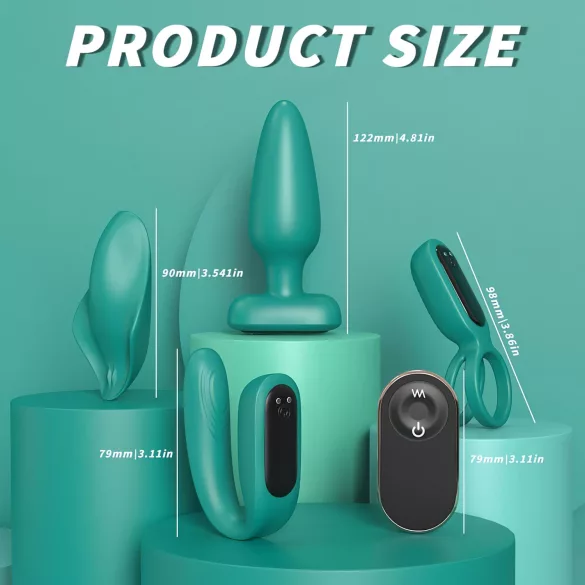 Sex HD - wiederaufladbares, fernbedienbares Vibrator-Set, 4-teilig (grün)