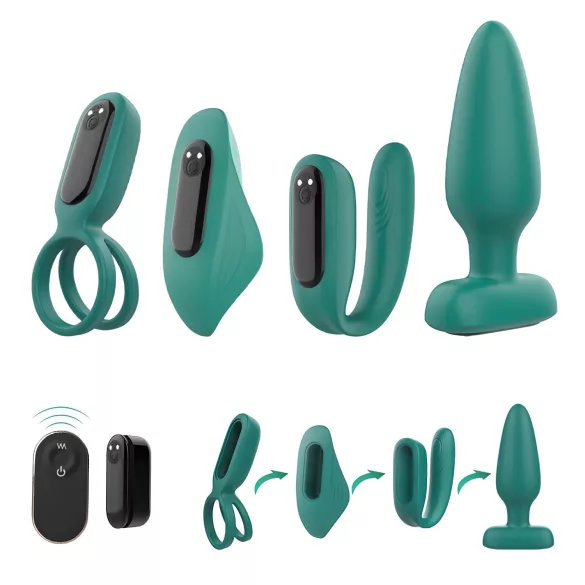 Sex HD - wiederaufladbares, fernbedienbares Vibrator-Set, 4-teilig (grün)