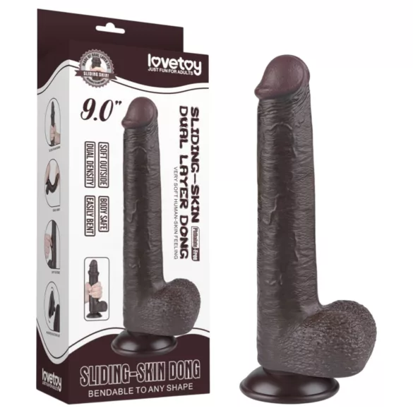 Sliding-Skin - Dildo mit Saugnapf und Doppelstruktur - 20,8 cm (braun)