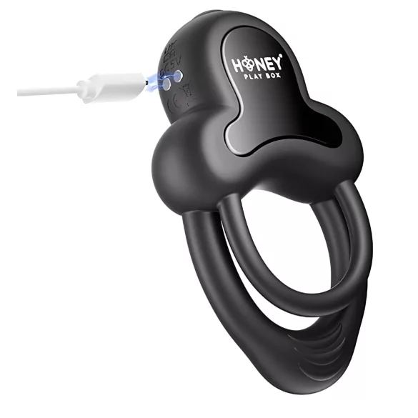 Honey Play Box Anello - Intelligenter Vibrations-Penis- und Hodenring (Schwarz)