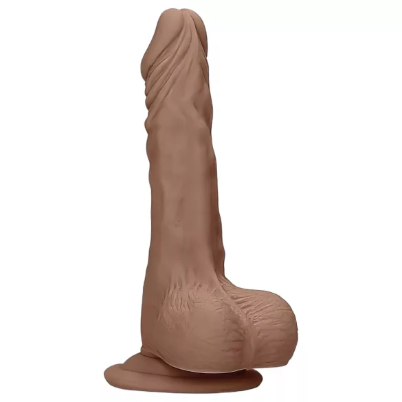 RealRock Dong 7 - Lebensechter Dunkel-Natur Dildo mit Hoden (17cm)