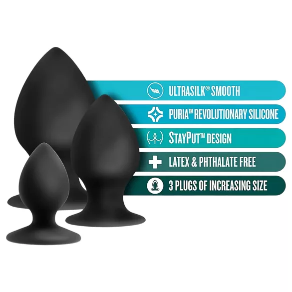 Anal Adventures Platinum Stout - Analplug-Set - 3 Stück (schwarz)