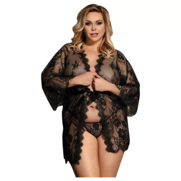 Subblime Queen Plus - schwarzes Spitzennachthemd-Set (XL-2XL)
