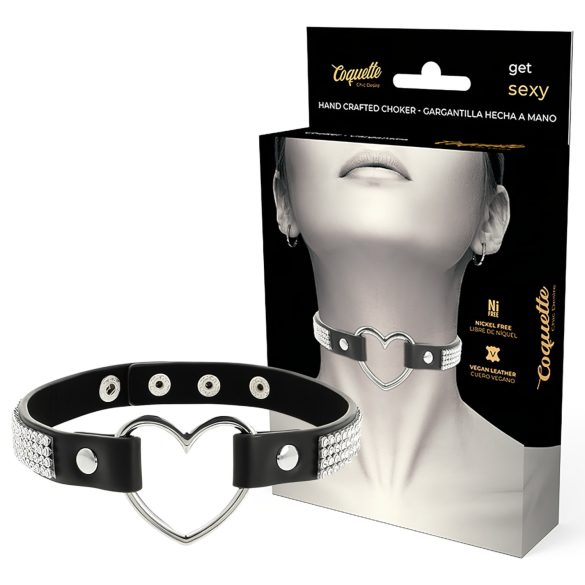 Coquette – Schwarzes Strass-Choker mit Herzanhänger