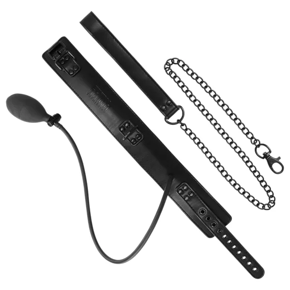Fetisch - Aufblasbares Halsband mit Leine (schwarz)