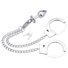 LateToBed BDSM - Handschellen mit Analplug (silber)