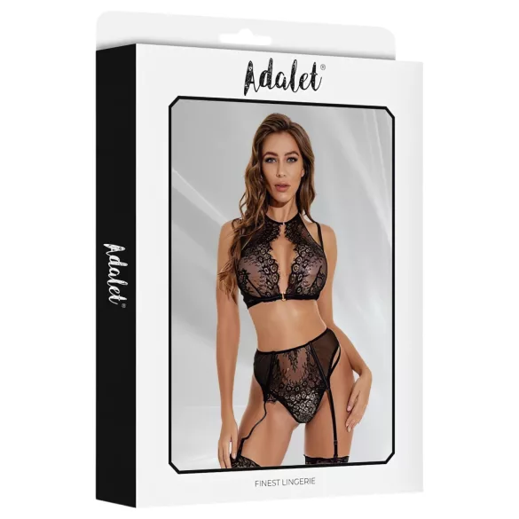 Adalet Evelyn - 3-teiliges Spitzenunterwäscheset (schwarz)