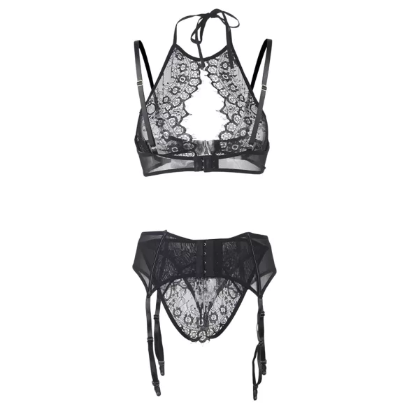 Adalet Evelyn - 3-teiliges Spitzenunterwäscheset (schwarz) - L/XL