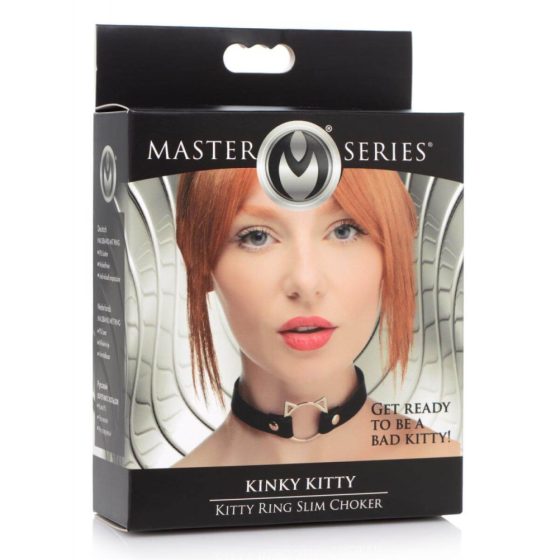 Master Series Verspielte Kitty - Halsband mit Katzenkopf-Ring (schwarz)