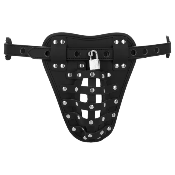 Autsch! - Käfig-Tanga aus Kunstleder für Männer mit Schloss (schwarz)