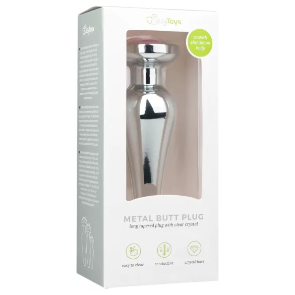 EasyToys Metal Nr. 11 - Analplug in Kegelform mit pinkem Stein (Silber, 3,5 cm)