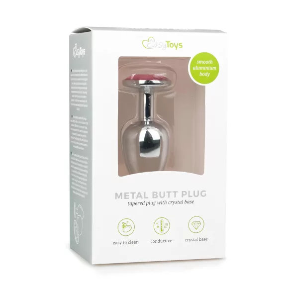 EasyToys Metal No.1 - Anal Plug in Kegelform mit rosa Stein (Silber, 2,7 cm)