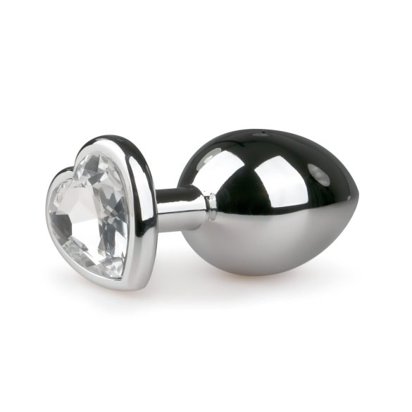 Easytoys Metall Nr.7 - Herzförmiger Plug mit weißem Kristall - Silber