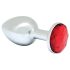 Rimba XS - Roter Edelstein, Metall Anal Plug (Silber)