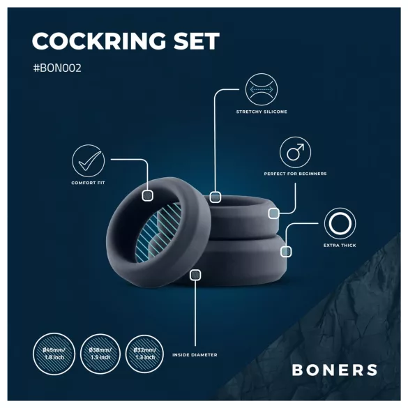 Boners - Silikon Penisringe Set - 3 St. (grau)
