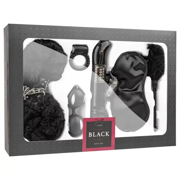 LoveBoxxx I love Black - vibrierendes Bondage-Kit (6-teilig)