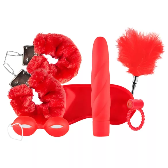 LoveBoxxx I love Red - Vibratorisches Fesselset (6-teilig) - Rot