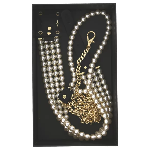 Allure - Perlenhalsband mit Leine (schwarz)