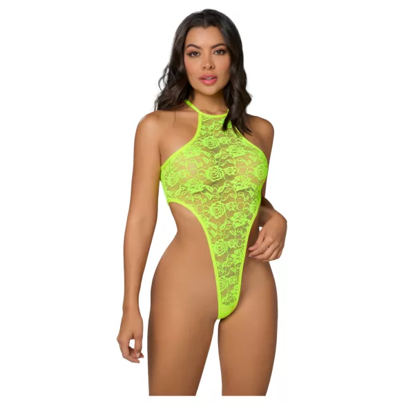 Zôf Sunny - hoch ausgeschnittener Spitzen-Body mit Neckholder (gelb)