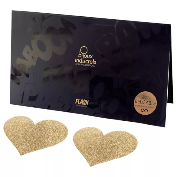 Bijoux Indiscrets Flash - glitzernde Herz-Brustwarzenaufkleber (gold)