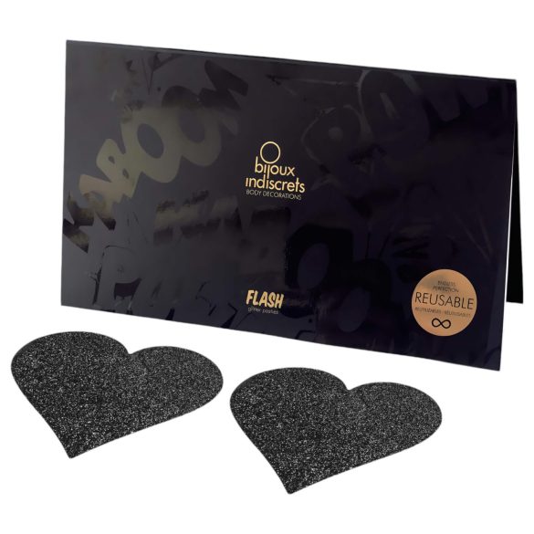 Bijoux Indiscrets Flash - Herzförmige Brustwarzenaufkleber (schwarz)