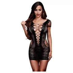   Baci - Netz Minikleid mit Schnürung, kurzärmelig - Schwarz (S-L)