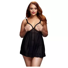   BACI Plus Size - Offenes, gepunktetes Babydoll - Schwarz (XL-XXL)