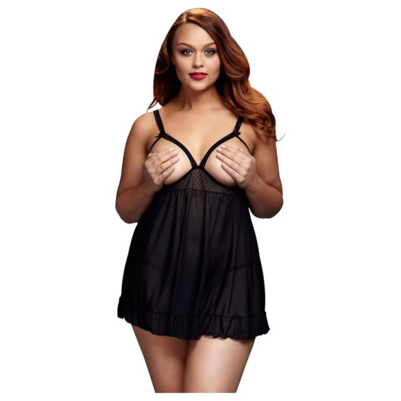 BACI Plus Size: Offene, gepunktete Babydoll - Schwarz (XL-XXL)