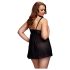 BACI Plus Size: Offene, gepunktete Babydoll - Schwarz (XL-XXL)