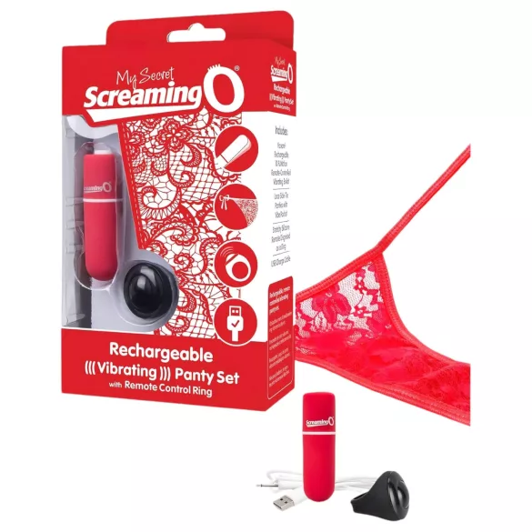 Screaming O Höschen Set - Vibrierender Slip - Rot (S-L)