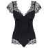 Obsessive Moketta - Body aus Spitze mit Rüschen und Streifen (Schwarz) - L/XL