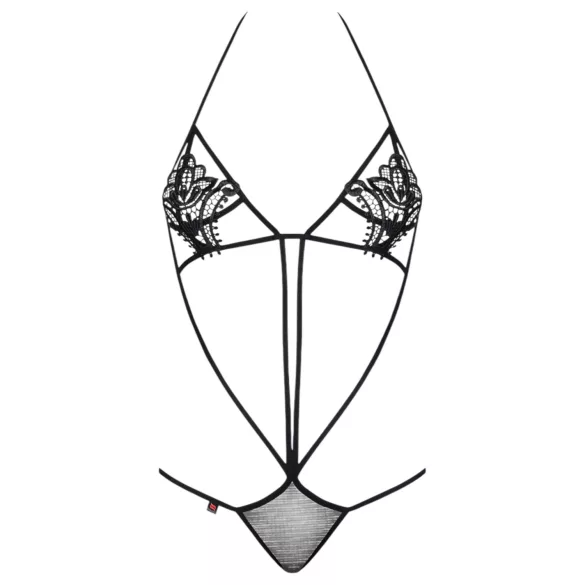 Obsessive Luiza - schwarzer Body mit Trägern und Tulpenmuster (S/M)