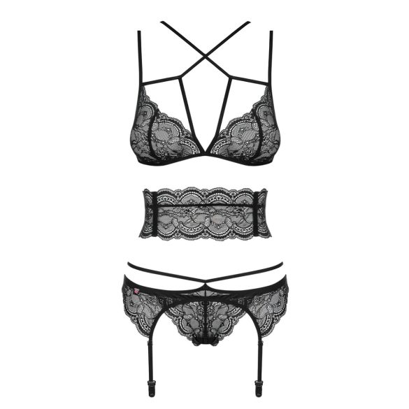 Obsessive Frivolla - pikante Spitzen-Dessous Set (schwarz) - L/XL