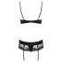 Obsessive Wonderia - Besticktes Spitzen-Dessous-Set (Schwarz)