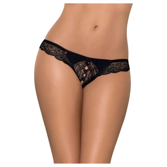 Obsessive Miamor - Steinverzierte, offene Damen-Spitzenstring (schwarz) - L/XL