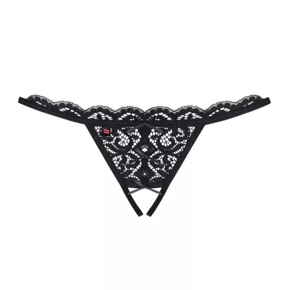 Obsessive 831-THC-1 - Offener Spitzen-Tanga mit Schleife (schwarz) - L/XL