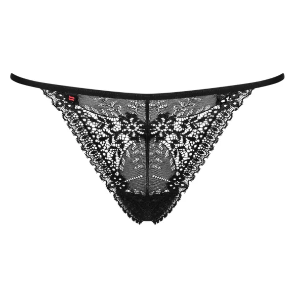 Obsessive Intensa - Riemen-Spitzen-Tanga (schwarz) - L/XL
