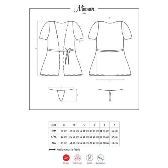 Obsessive Miamor Robe - Spitzenärmeliger Kimono mit Tanga (weiß) - L/XL