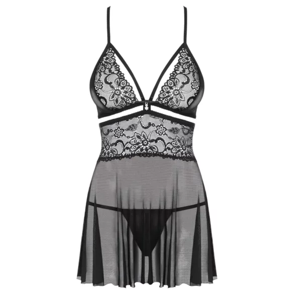 Obsessive 838-BAB-1 - transparenter, spitzen Babydoll-Set (schwarz)