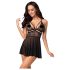 Obsessive 838-BAB-1 - Transparente, Spitzen-Babydoll Set (schwarz) - L/XL