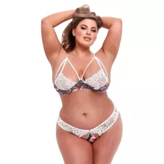Baci Plus Size - Blumige, Spitzendessous-Set (weiß)